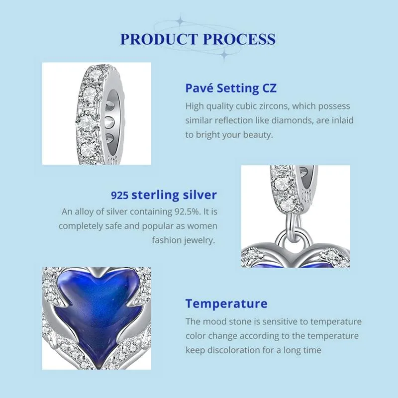 925 Sterling Silver Temperature Sensitive Heart Pendant For Jewelry