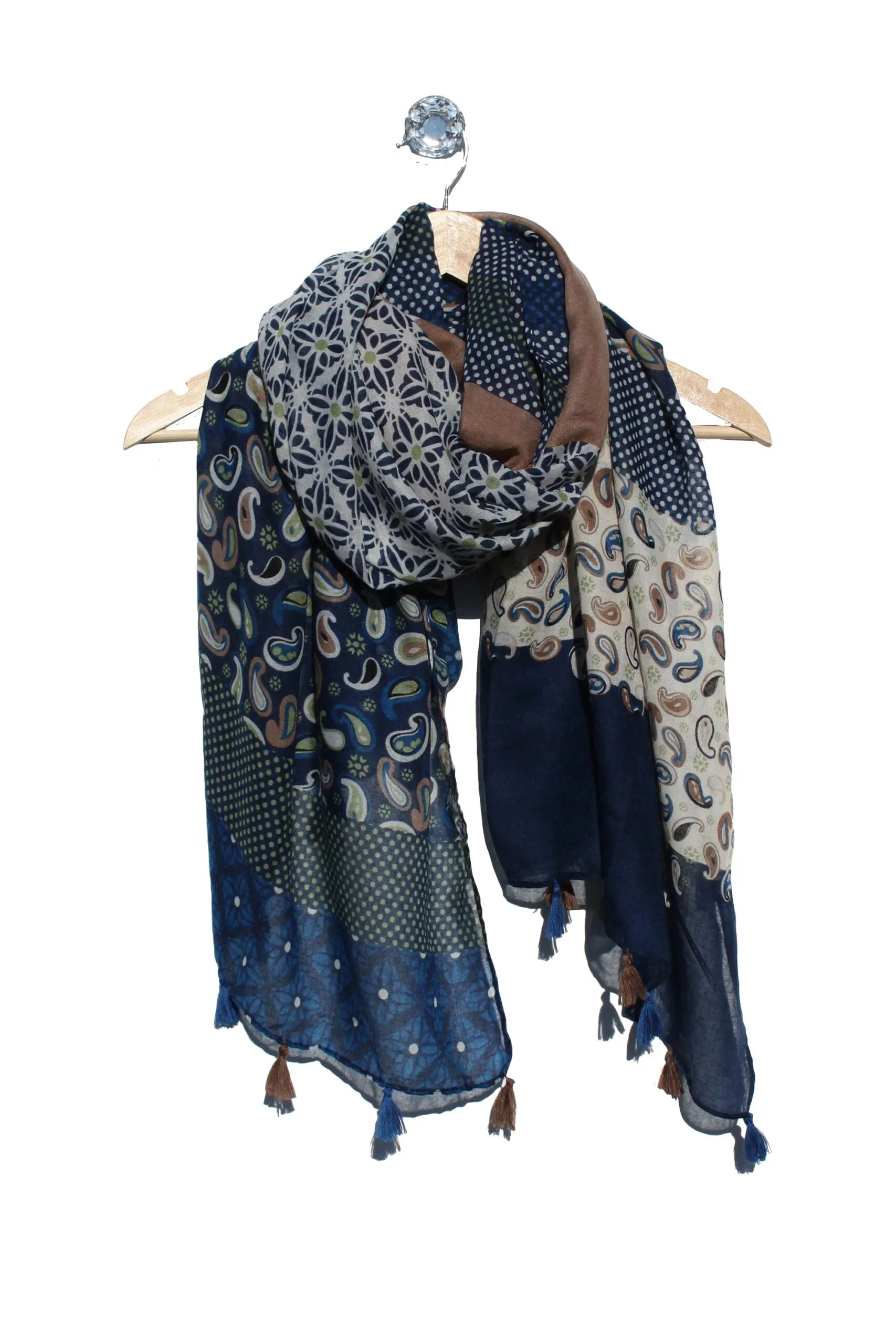 Archer House Lightweight Paisley & Spot Panelled Scarf with Tassels  SC815