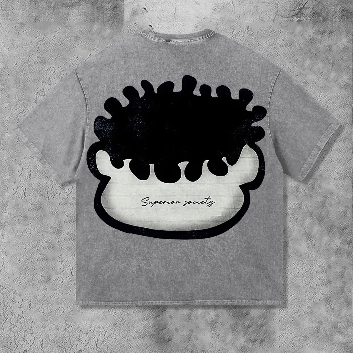 Blavra Vintage Big Face Graphic Distressed Acid Wash T-Shirt