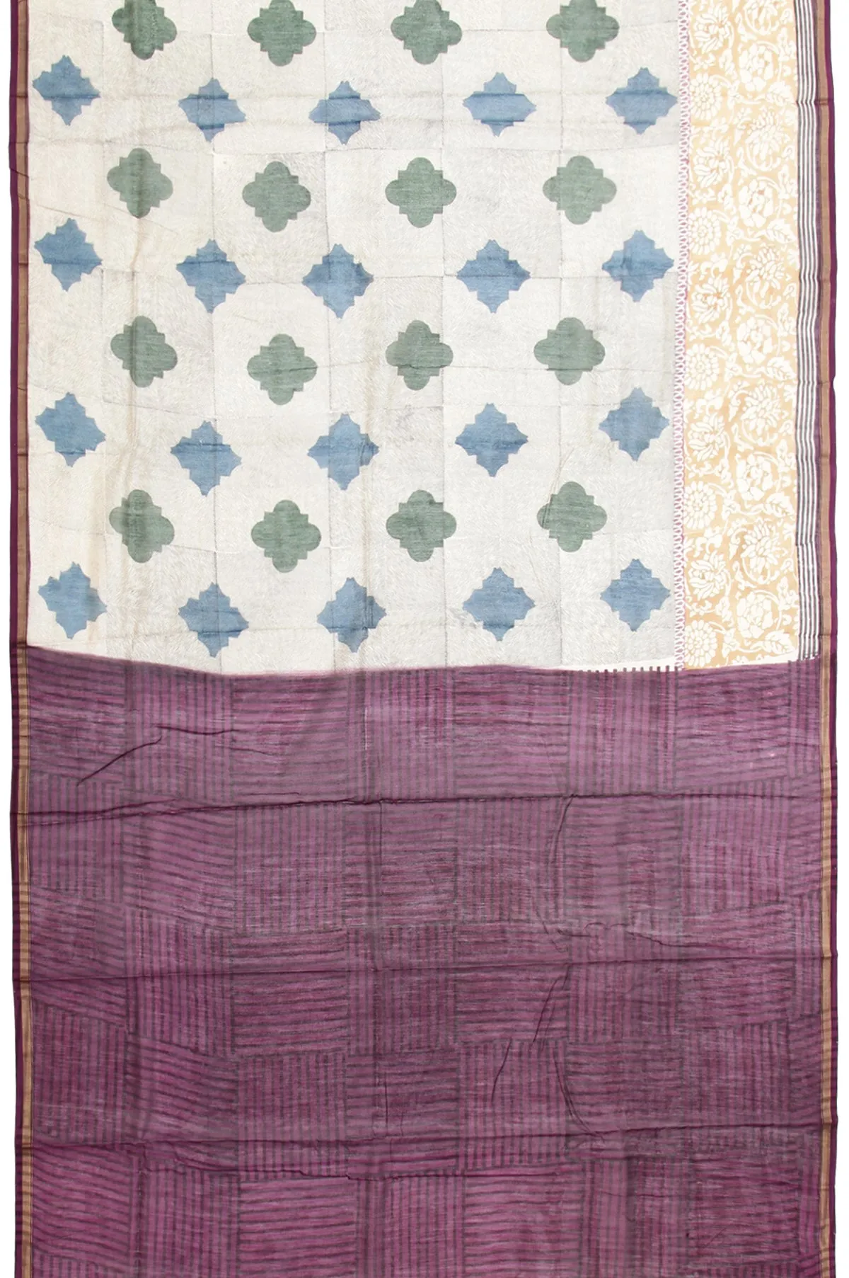 Cream Chanderi Cotton Silk Saree with Magenta Printed Blouse