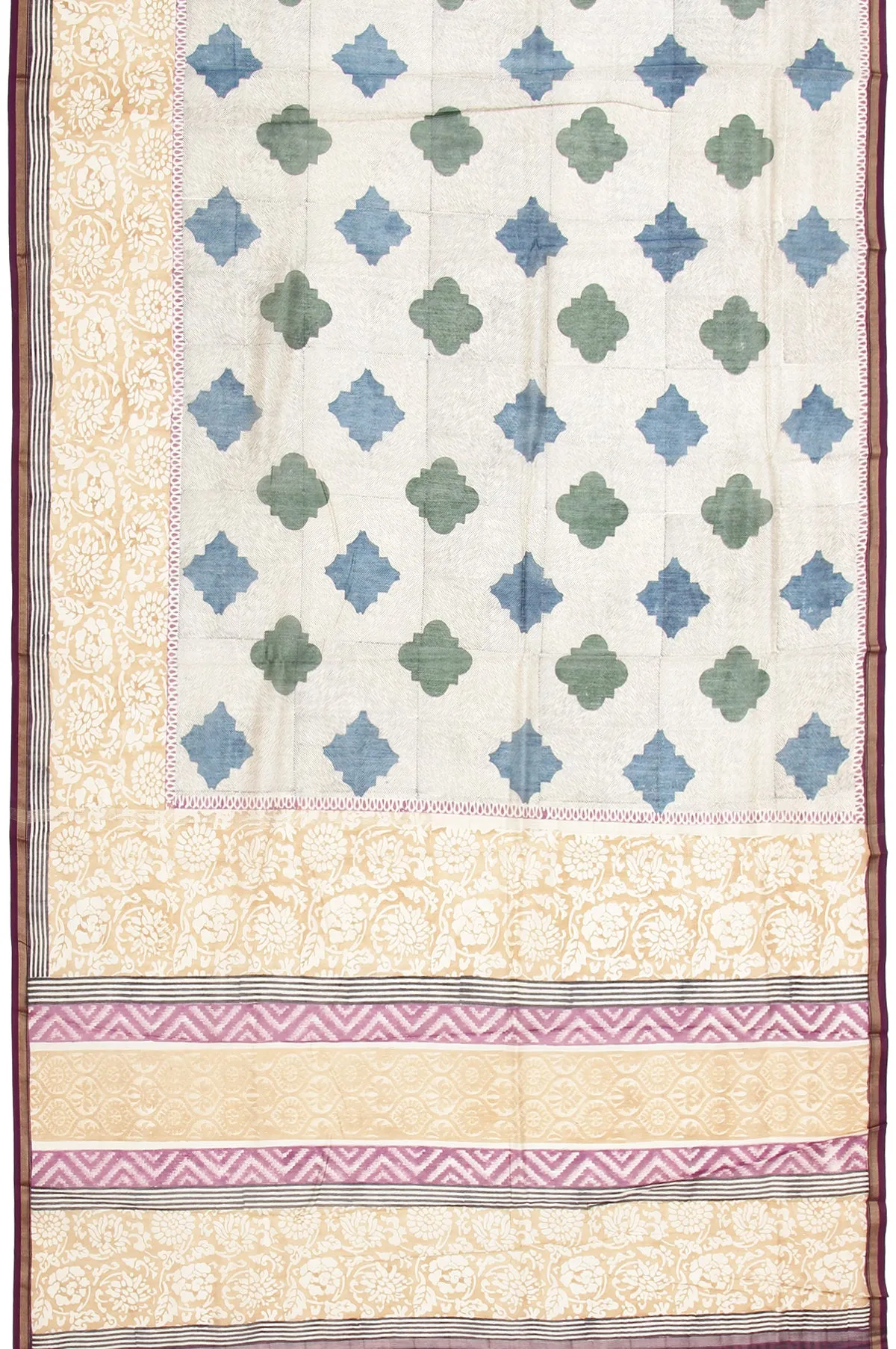 Cream Chanderi Cotton Silk Saree with Magenta Printed Blouse