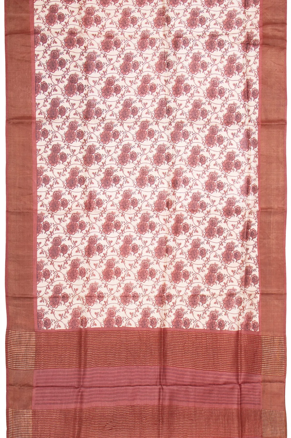 Cream Tussar Silk Saree with Onion Pink Border