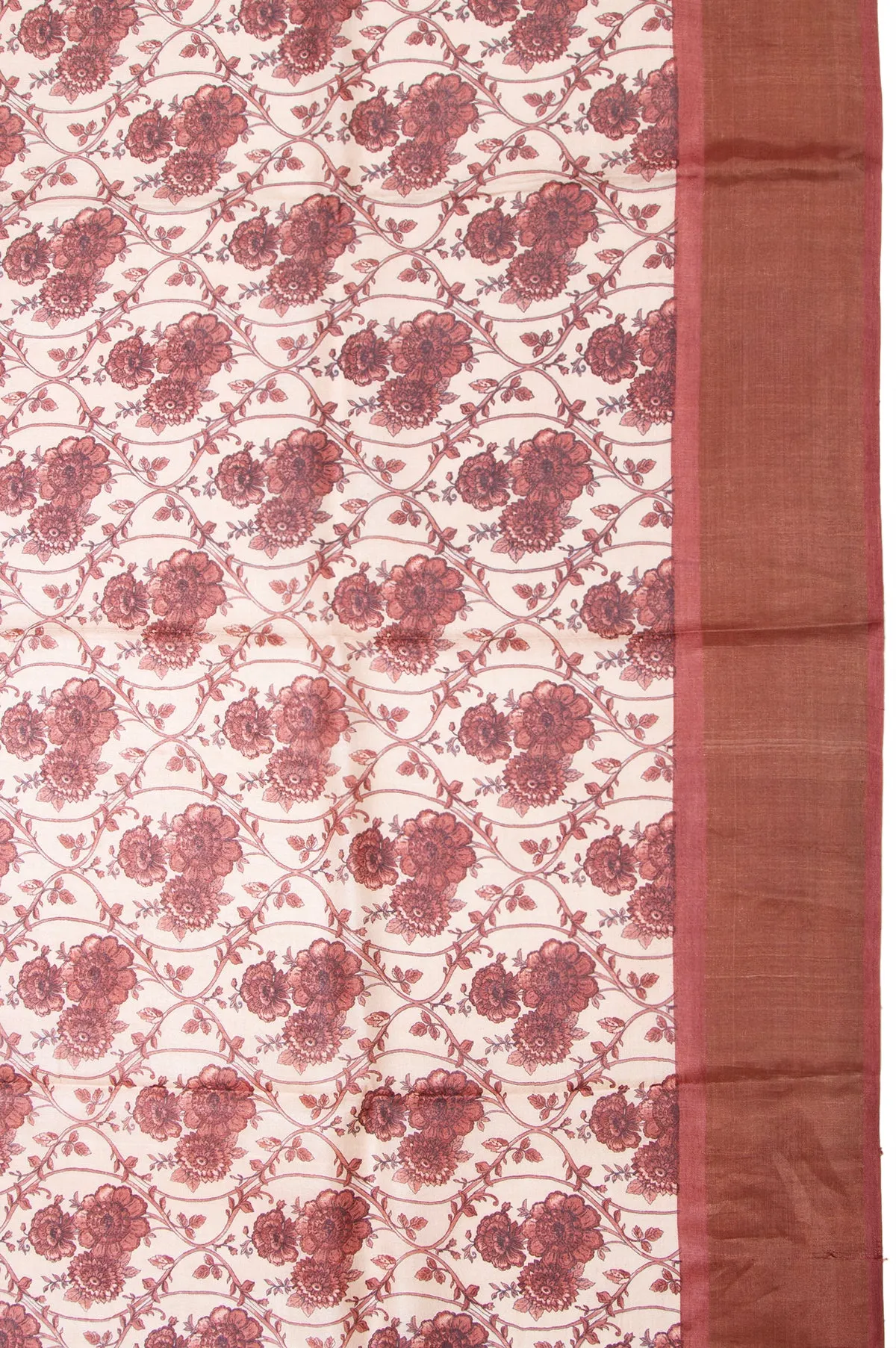 Cream Tussar Silk Saree with Onion Pink Border