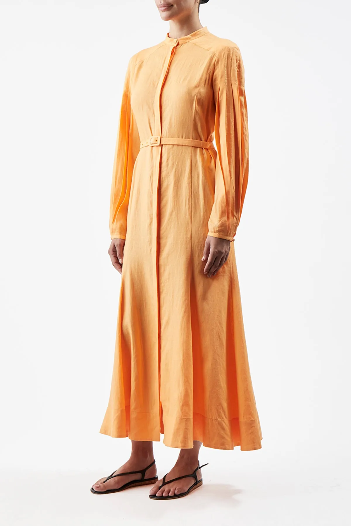 Lydia Maxi Dress with Slip in Fluorescent Orange Aloe Linen