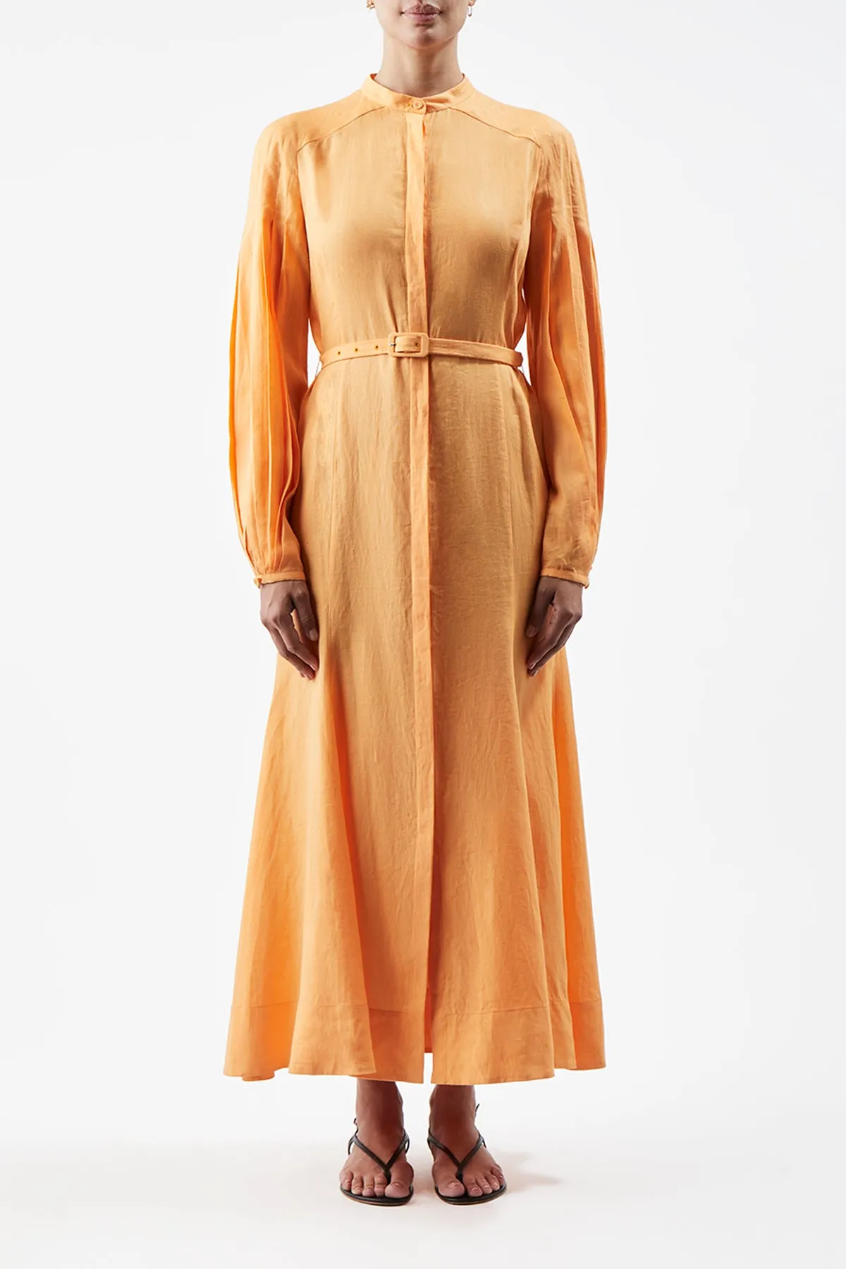 Lydia Maxi Dress with Slip in Fluorescent Orange Aloe Linen
