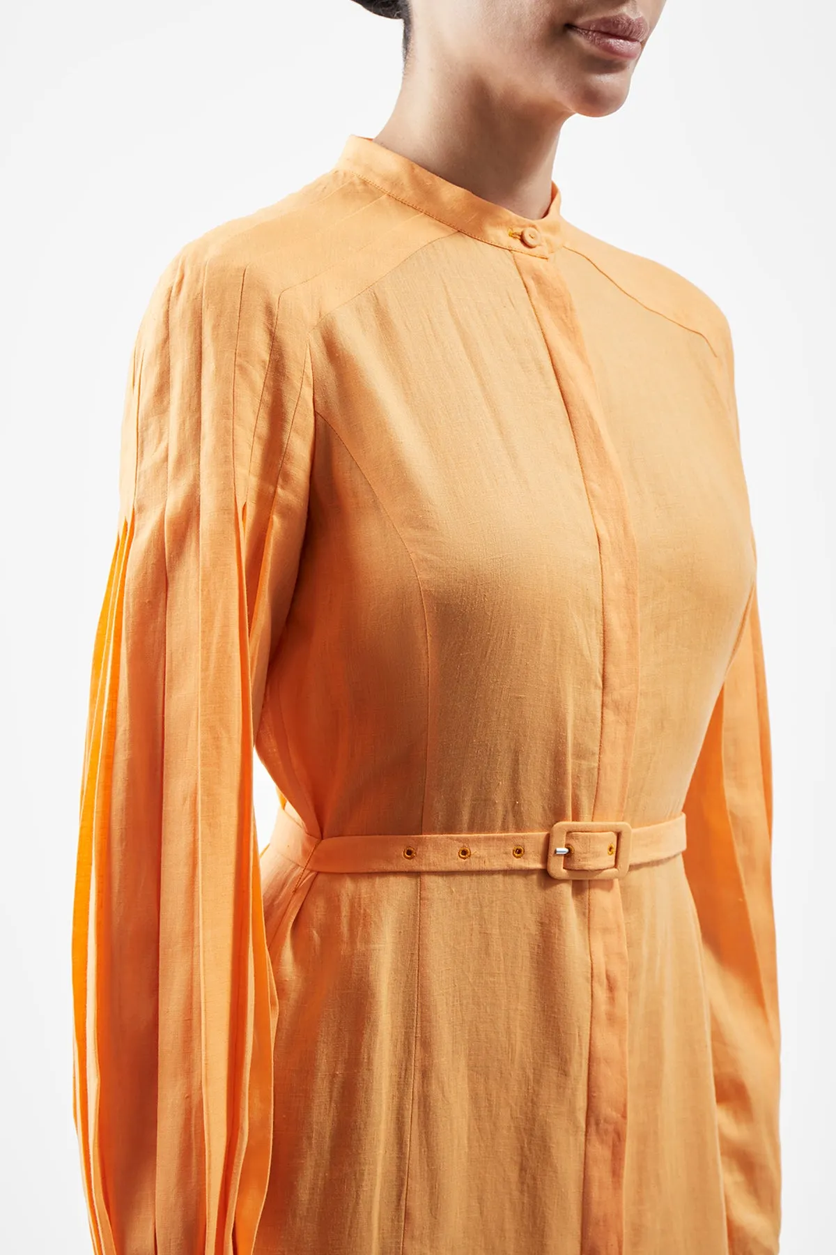 Lydia Maxi Dress with Slip in Fluorescent Orange Aloe Linen
